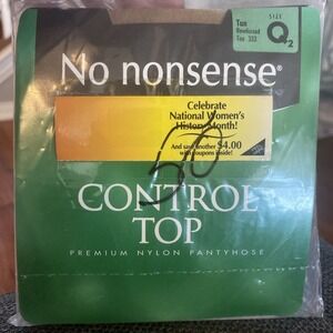 Control Top Pantyhose Size QUEEN 2 TAN No nonsense 333 Reinforced Toe 1995 SET 3